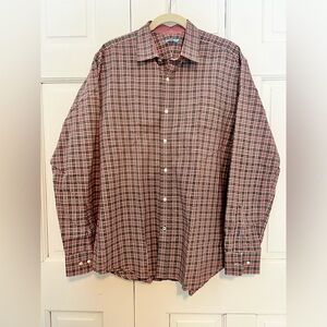 J.McLaughlin Men’s 100% Cotton Plaid Button-Up Shirt Maroon Grey Large NWOT